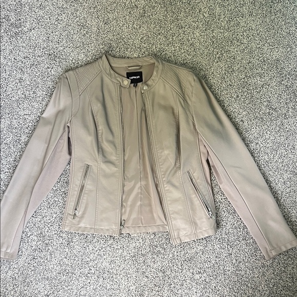 Express Women's Beige Leather Jacket - Picture 1 of 4